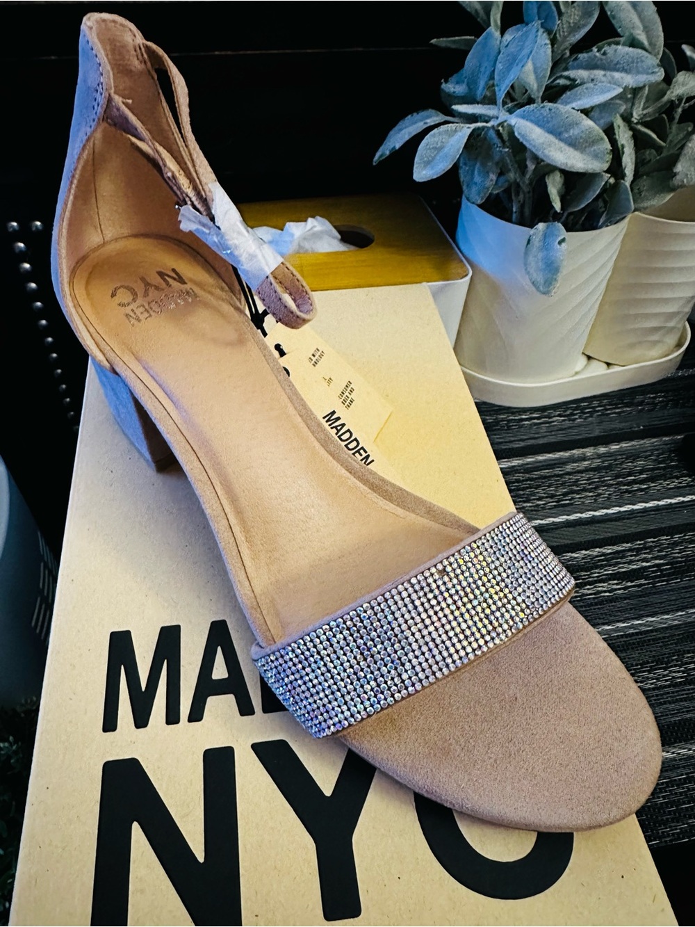 Steve Madden Blush Rhinestone Ankle Strap Block Heel Sandal